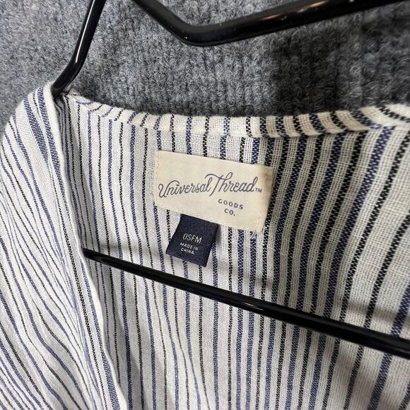 Kimono Cardigan Womens One Size Blue White Striped Gauzy Beachy Flounce Boho - Picture 3 of 5